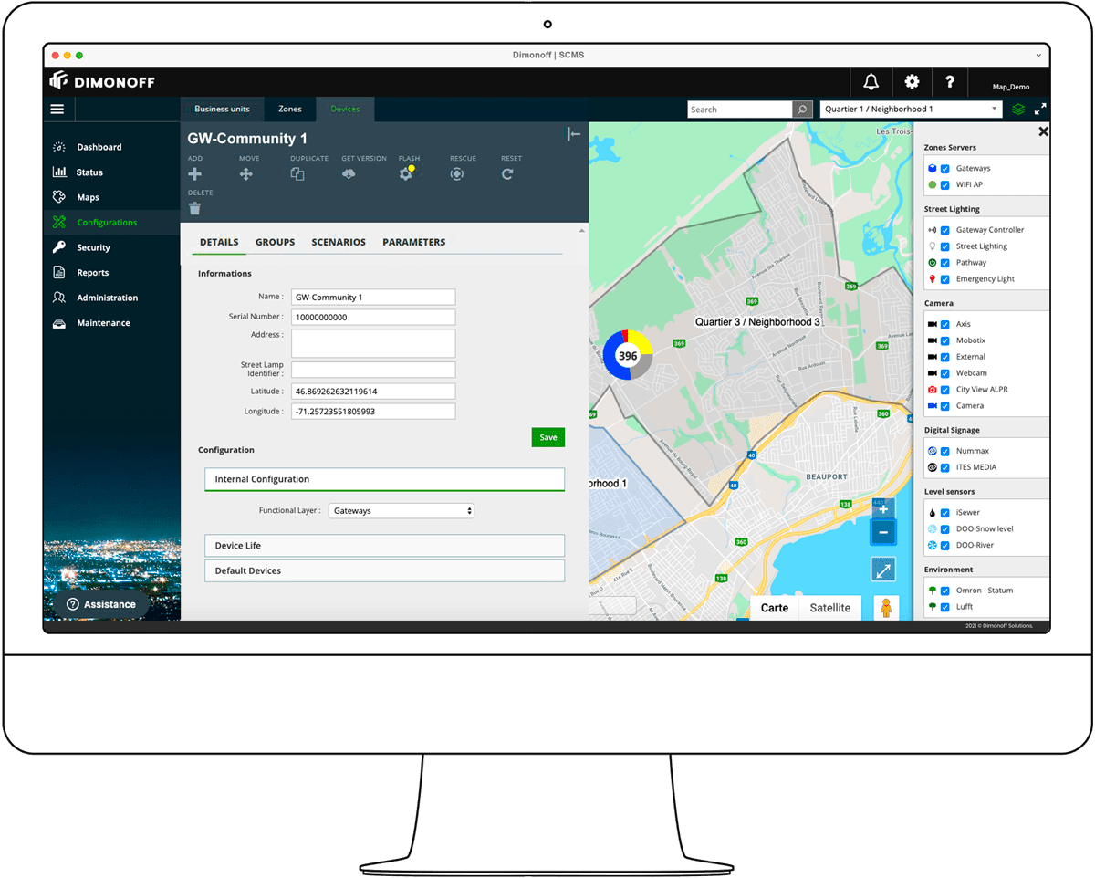 SCMS platform desktop interface - smart city management dashboard